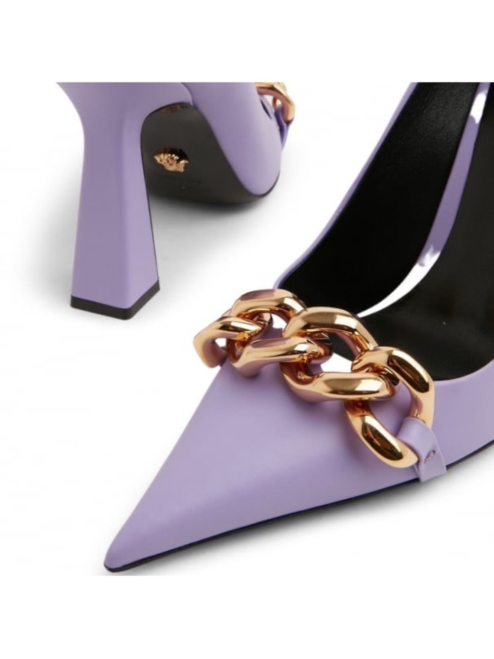 New! VERSACE Medusa Logo Chain Pointed Toe Pumps Heels - Picture 4 of 15